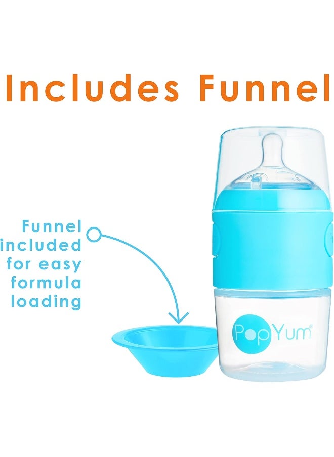 PopYum 5 oz Blue Anti-Colic Formula Making/Mixing/Dispenser Baby Bottles, 2-Pack with #1 Slow Flow , 150 ml, BPA-Free, Natural Latch