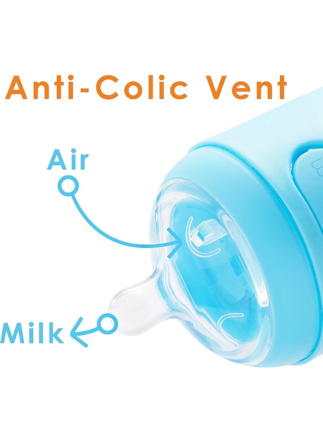 PopYum 5 oz Blue Anti-Colic Formula Making/Mixing/Dispenser Baby Bottles, 2-Pack with #1 Slow Flow , 150 ml, BPA-Free, Natural Latch