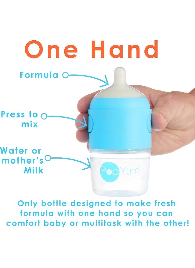 PopYum 5 oz Blue Anti-Colic Formula Making/Mixing/Dispenser Baby Bottles, 2-Pack with #1 Slow Flow , 150 ml, BPA-Free, Natural Latch