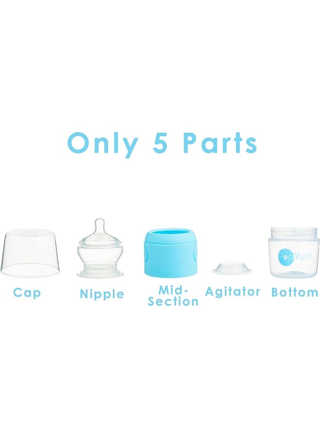 PopYum 5 oz Blue Anti-Colic Formula Making/Mixing/Dispenser Baby Bottles, 2-Pack with #1 Slow Flow , 150 ml, BPA-Free, Natural Latch