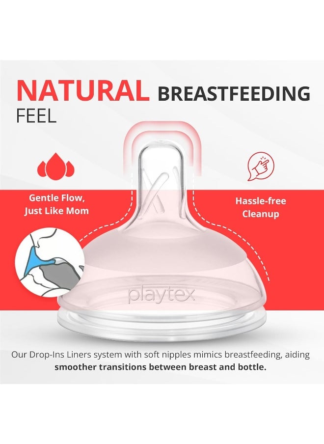 Playtex Baby Nurser Anti Colic Bottle with Pre Sterilized Disposable Drop Ins Liners, Closer to Breastfeeding, 8 Ounce Bottles, 3 Count