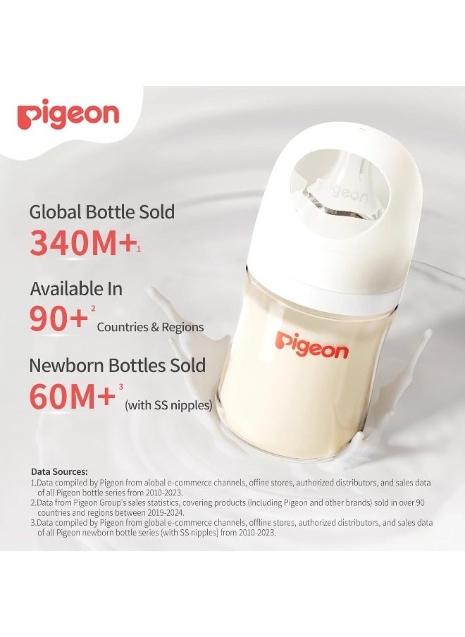Pigeon PPSU Nursing Bottle Wide Neck, Streamlined Body, Natural Feel, Easy to Clean, White, 8.1 Oz (Pack of 2)