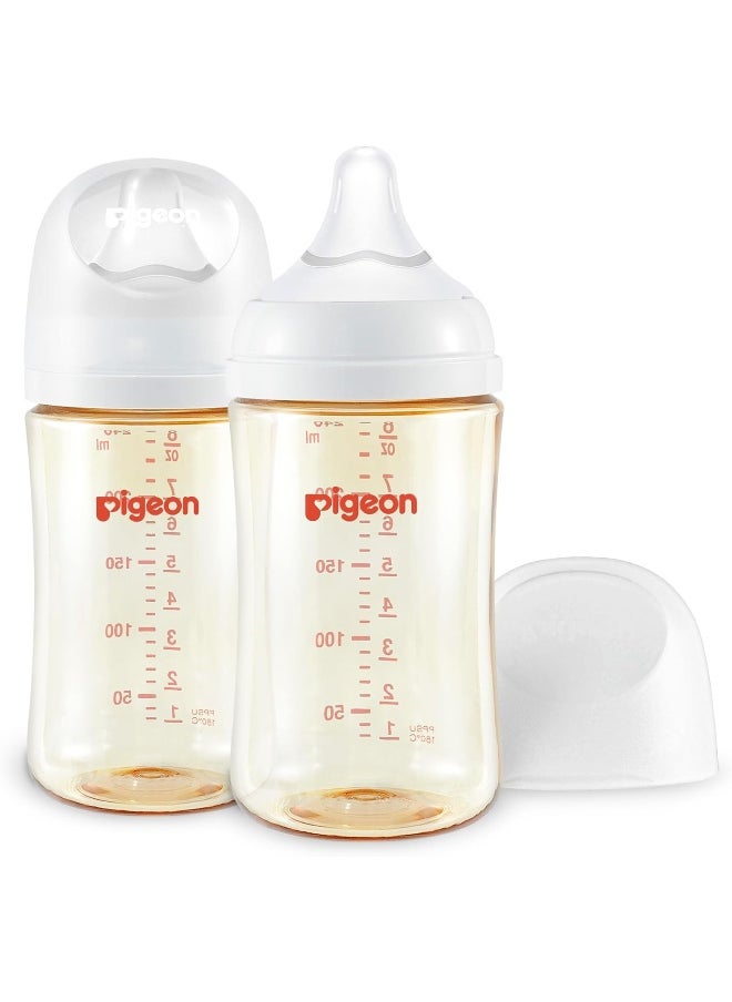 Pigeon PPSU Nursing Bottle Wide Neck, Streamlined Body, Natural Feel, Easy to Clean, White, 8.1 Oz (Pack of 2)