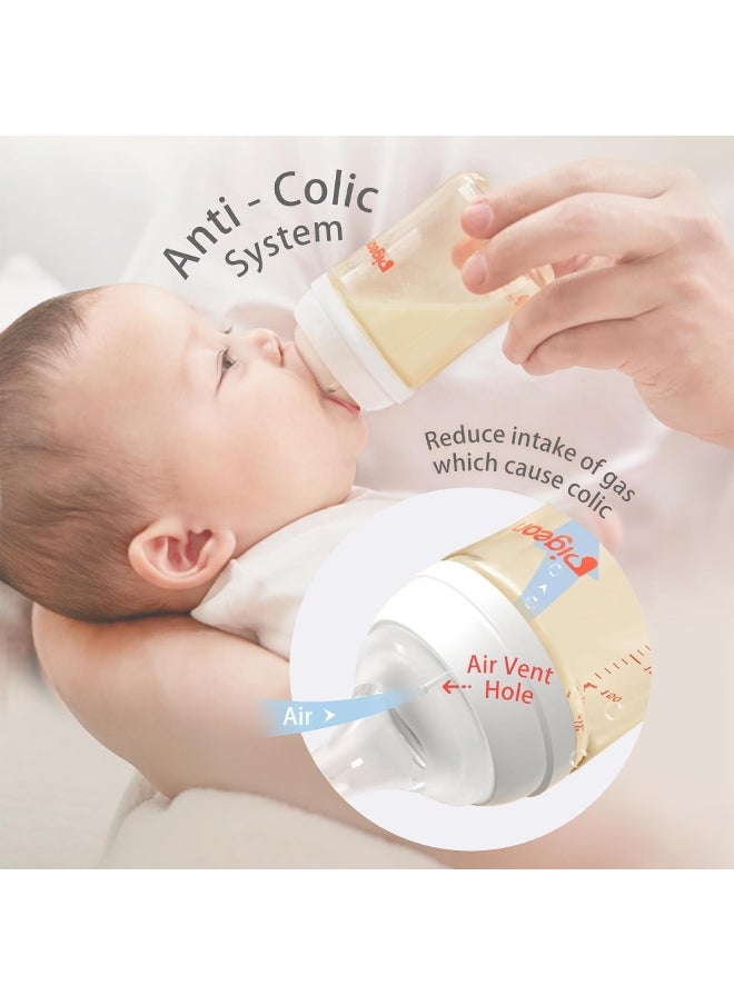 Pigeon PPSU Nursing Bottle Wide Neck, Streamlined Body, Natural Feel, Easy to Clean, White, 8.1 Oz (Pack of 2)