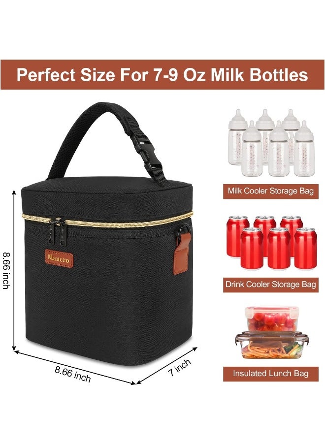 Mancro Breastmilk Cooler Bag Fits 6 Baby Bottles with Ice Pack & Shoulder Strap