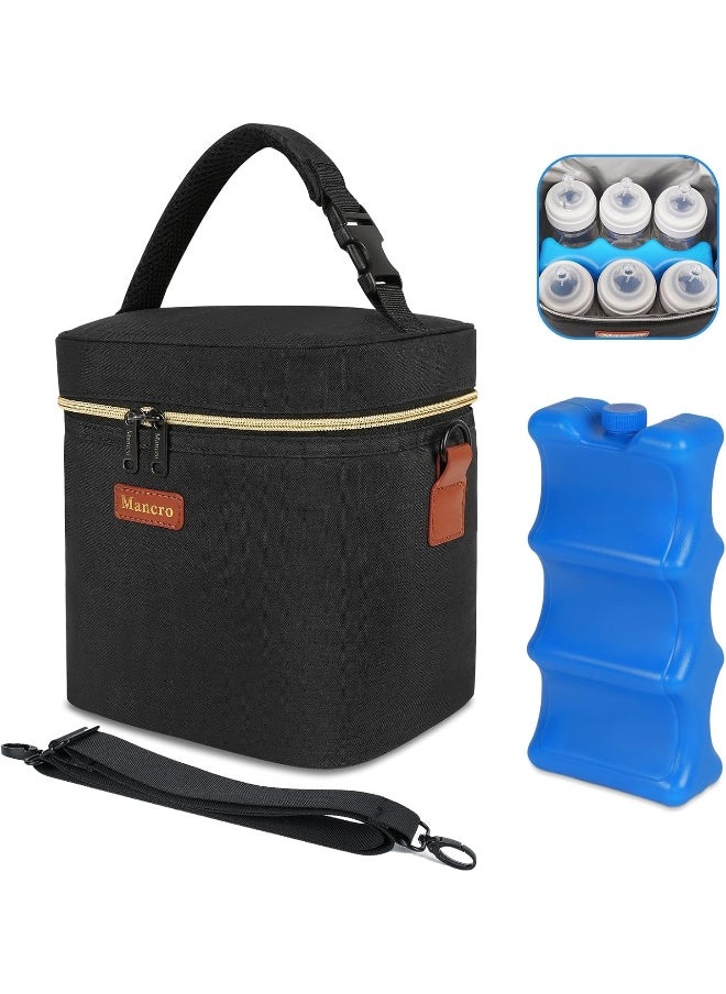 Mancro Breastmilk Cooler Bag Fits 6 Baby Bottles with Ice Pack & Shoulder Strap