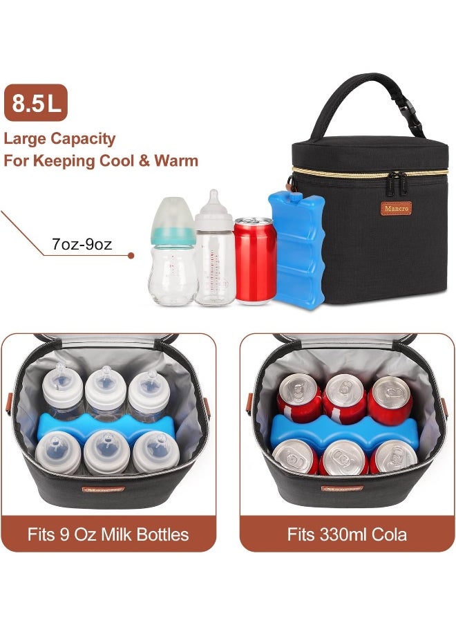 Mancro Breastmilk Cooler Bag Fits 6 Baby Bottles with Ice Pack & Shoulder Strap