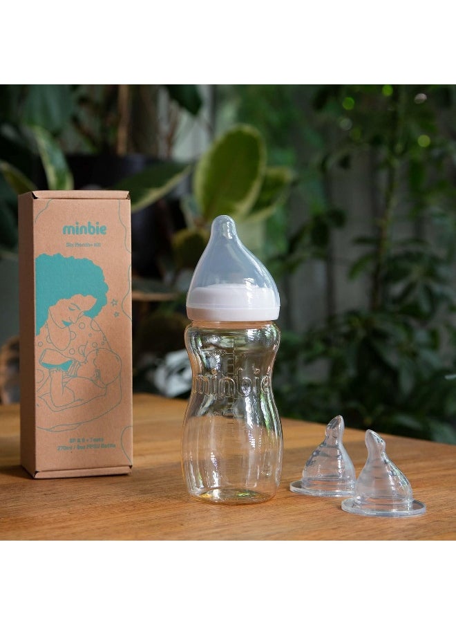 Minbie 6 Months + Breastfeeding Baby Bottle - Anti Colic & Reflux, BPA Free PPSU