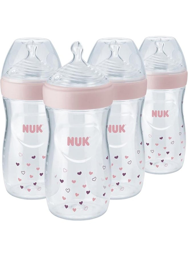 NUK Simply Natural Baby Bottle with SafeTemp, Girl, 9 Oz, 4 Count