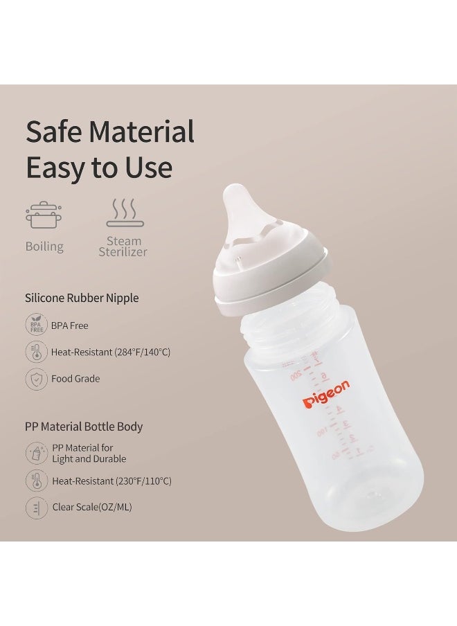 Pigeon PP Nursing Bottle Wide Neck, Anti-Colic, Streamlined Body, Natural Feel, Easy to Clean, 8.1 Oz(Pack of 4), Includes 4pcs M (3m+)