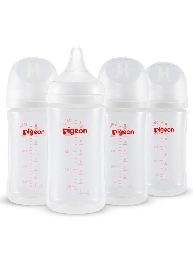Pigeon PP Nursing Bottle Wide Neck, Anti-Colic, Streamlined Body, Natural Feel, Easy to Clean, 8.1 Oz(Pack of 4), Includes 4pcs M (3m+)