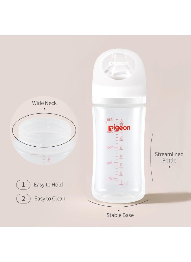 Pigeon PP Nursing Bottle Wide Neck, Anti-Colic, Streamlined Body, Natural Feel, Easy to Clean, 8.1 Oz(Pack of 4), Includes 4pcs M (3m+)