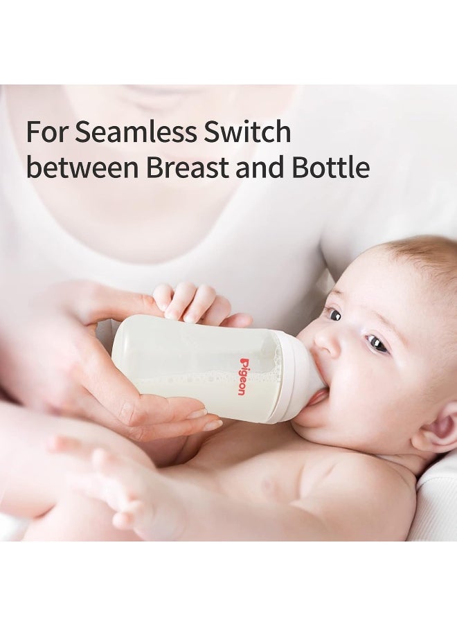Pigeon PP Nursing Bottle Wide Neck, Streamlined Body, Natural Feel, Easy to Clean, 5.4 Oz(Pack of 4), Includes 4pcs SS Nipples (0m+)