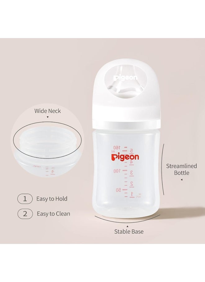 Pigeon PP Nursing Bottle Wide Neck, Streamlined Body, Natural Feel, Easy to Clean, 5.4 Oz(Pack of 4), Includes 4pcs SS Nipples (0m+)