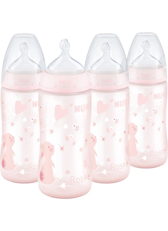 NUK Smooth Flow Anti Colic Baby Bottle, 10 oz, 4 Pack, Pink Bunnies