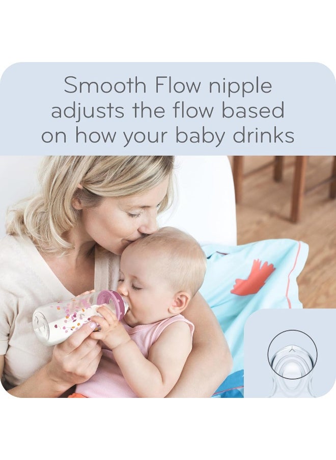 NUK Smooth Flow Anti Colic Baby Bottle, 10 oz, 4 Pack, Pink Bunnies