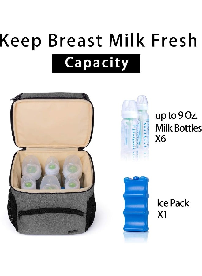 Teamoy Double Layer Breastmilk Cooler Bag with Ice Pack, Travel Baby Bottle Cooler Bag Tote Up to 6 Large 9 Ounce Bottles