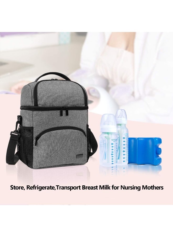 Teamoy Double Layer Breastmilk Cooler Bag with Ice Pack, Travel Baby Bottle Cooler Bag Tote Up to 6 Large 9 Ounce Bottles