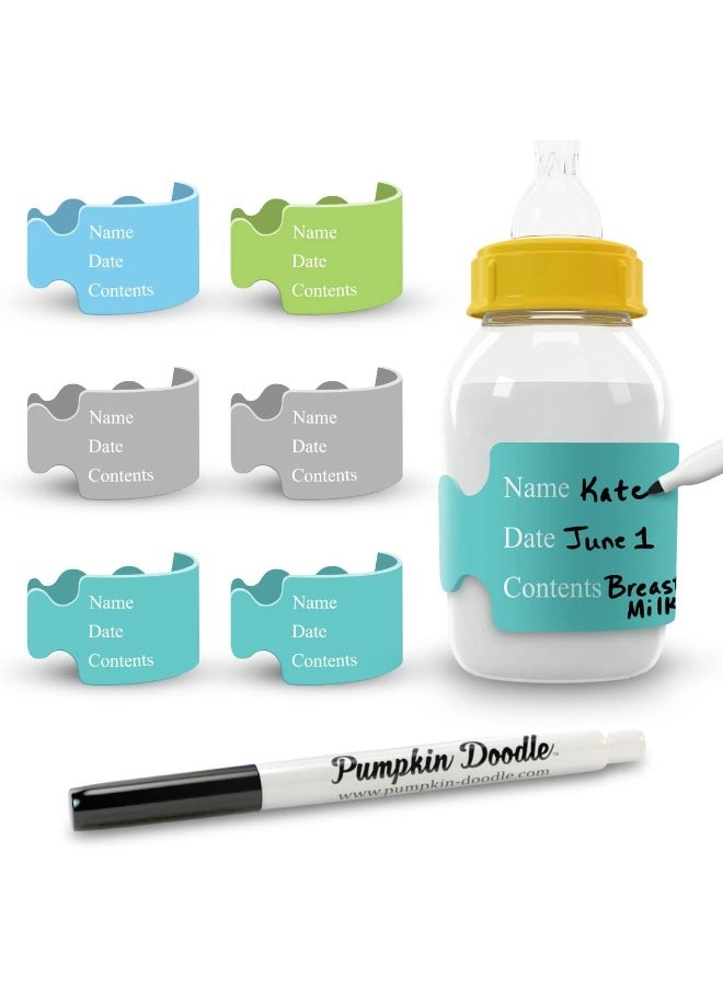 The Original Write & Reuse Baby Bottle Labels for Daycare - Available in 12 Colors (Cool Multi)