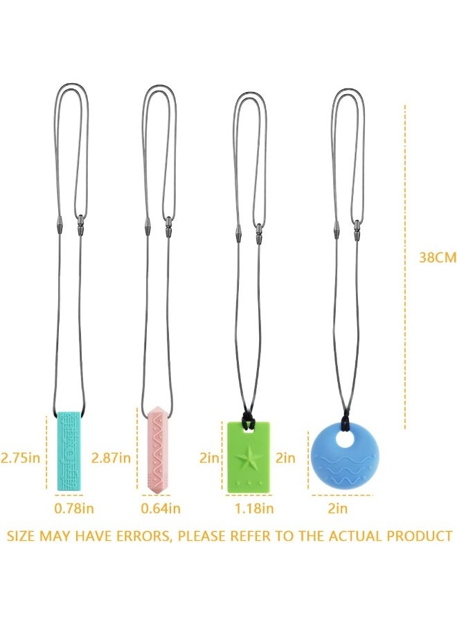 Sensory Chew Necklaces for Kids - 4 Pack Silicone Chewy Necklaces for ADHD, Autism, Biting and Oral Motor Needs