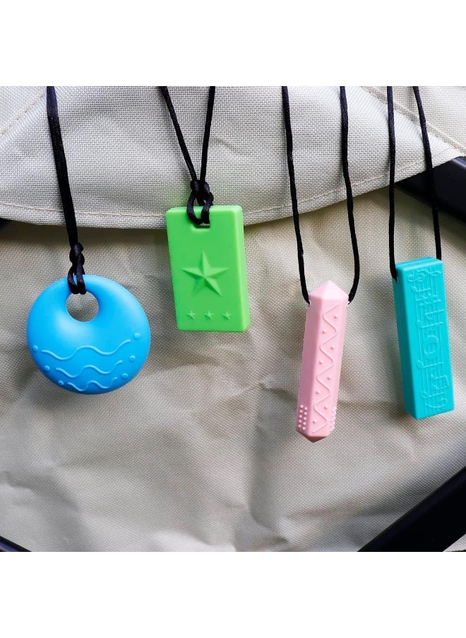 Sensory Chew Necklaces for Kids - 4 Pack Silicone Chewy Necklaces for ADHD, Autism, Biting and Oral Motor Needs