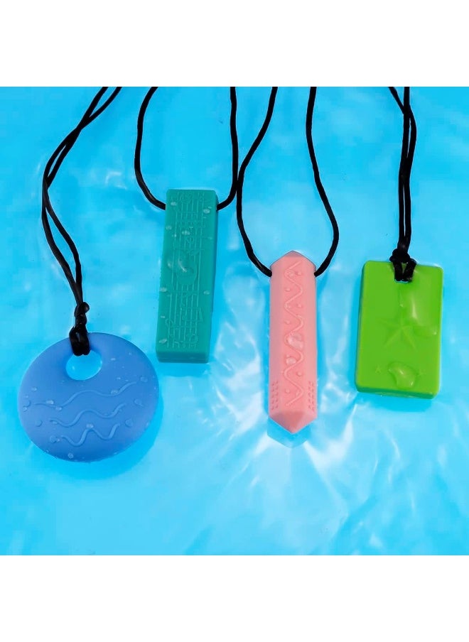 Sensory Chew Necklaces for Kids - 4 Pack Silicone Chewy Necklaces for ADHD, Autism, Biting and Oral Motor Needs