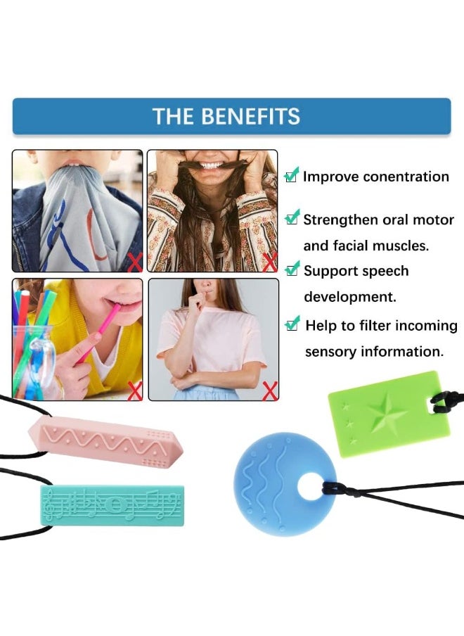 Sensory Chew Necklaces for Kids - 4 Pack Silicone Chewy Necklaces for ADHD, Autism, Biting and Oral Motor Needs