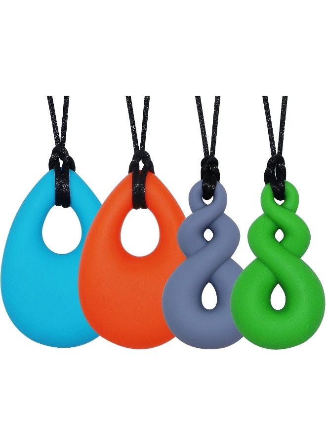 Chew Necklace for Sensory Kids and Adults, 4 Pcs Food-Grade Silicone Chew Toys for Boys Girls with ADHD/Autism/SPD/Anxiety, Durable Chewy Necklace Sensory Reduce Chewing Fidgeting - BPA Free