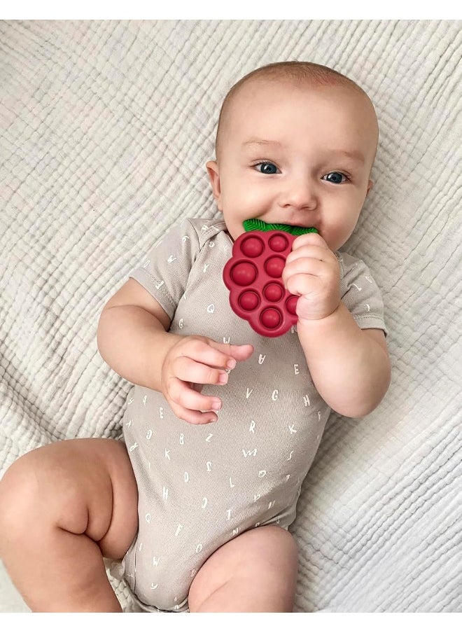 RaZbaby RaZberry Pop Teether for Babies 3 Months & Up - Natural Raspberry Shaped Designed with Soft BPA Free Silicone Poppers - Textured for Sensory Stimulation & Development