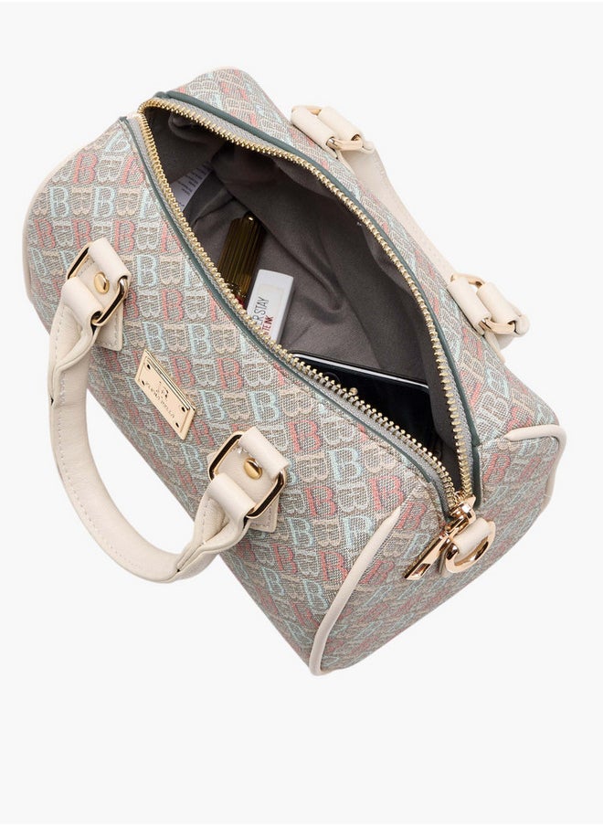 Women's Monogram Print Duffel Bag with Double Handles and Zip Closure
