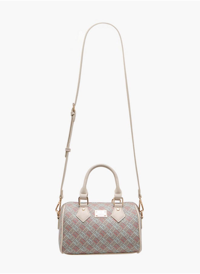 Women's Monogram Print Duffel Bag with Double Handles and Zip Closure