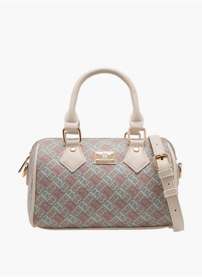 Women's Monogram Print Duffel Bag with Double Handles and Zip Closure