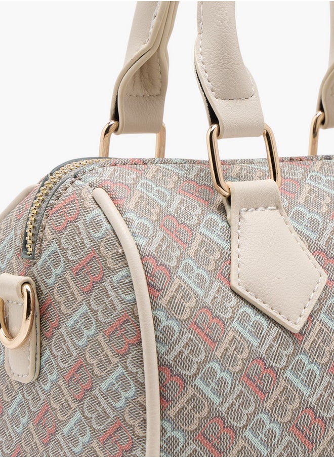 Women's Monogram Print Duffel Bag with Double Handles and Zip Closure