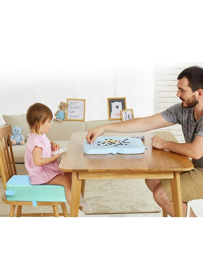 SMZCTYI Toddler Booster Seat for Dining Table, Double Safe Adjustable Straps Portable Booster Seat Dining Table, PU Washable Kids Booster Seats, Portable Travel Increasing Cushion Booster Seat (Blue)