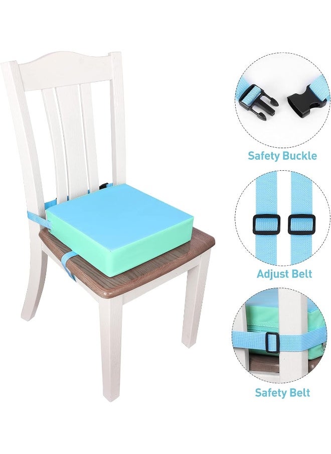 SMZCTYI Toddler Booster Seat for Dining Table, Double Safe Adjustable Straps Portable Booster Seat Dining Table, PU Washable Kids Booster Seats, Portable Travel Increasing Cushion Booster Seat (Blue)