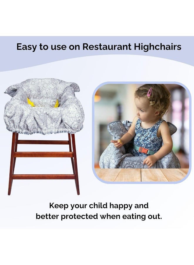 Shopping Cart Cover for Baby or Toddler | 2-in-1 High Chair Cover | Compact Universal Fit | Unisex for Boy or Girl | Includes Carry Bag | Machine Washable | Fits Restaurant Highchair | Sweet Dreams