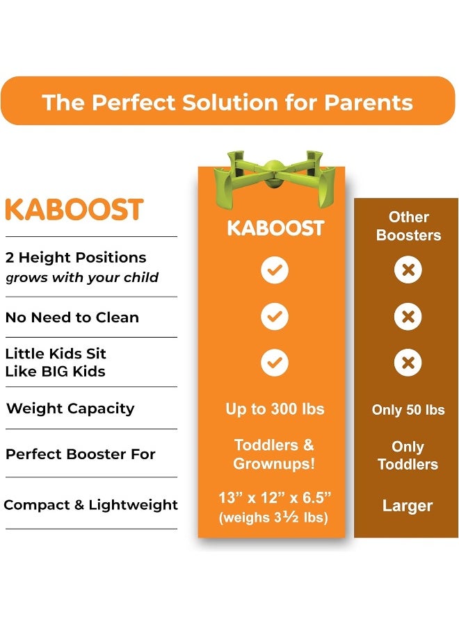 KABOOST Booster Seat for Dining Table, Green - Goes Under The Chair - Portable Chair Booster for Toddlers and Grown Ups