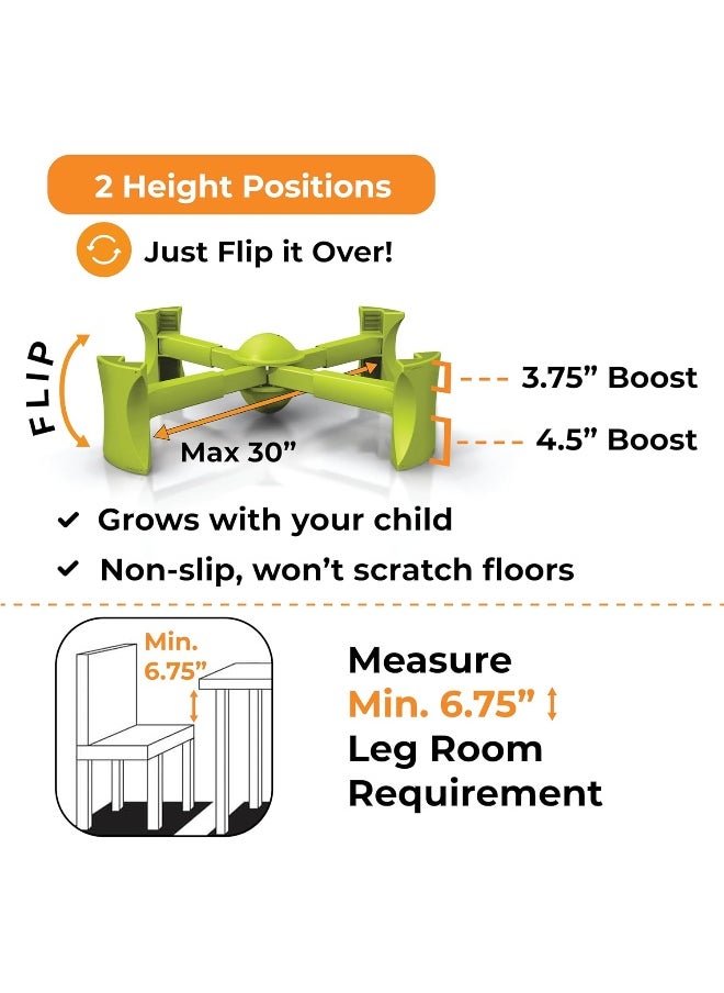KABOOST Booster Seat for Dining Table, Green - Goes Under The Chair - Portable Chair Booster for Toddlers and Grown Ups