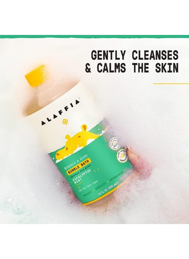 Alaffia Babies and Kids Bubble Bath, Gentle Baby Essentials for Delicate Skin, Cleansing & Calming Bubbles, Plant Based Formula, Vegan, Eucalyptus Mint (2 Pack - 32 Fl Oz Ea)