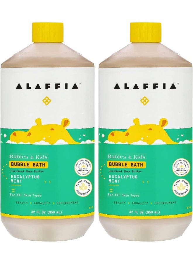 Alaffia Babies and Kids Bubble Bath, Gentle Baby Essentials for Delicate Skin, Cleansing & Calming Bubbles, Plant Based Formula, Vegan, Eucalyptus Mint (2 Pack - 32 Fl Oz Ea)