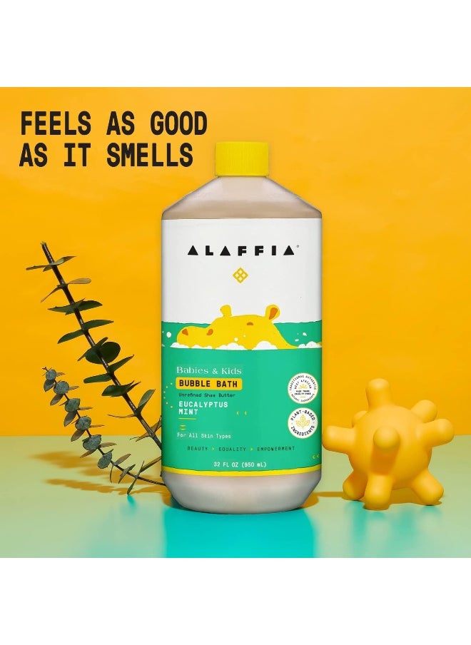Alaffia Babies and Kids Bubble Bath, Gentle Baby Essentials for Delicate Skin, Cleansing & Calming Bubbles, Plant Based Formula, Vegan, Eucalyptus Mint (2 Pack - 32 Fl Oz Ea)