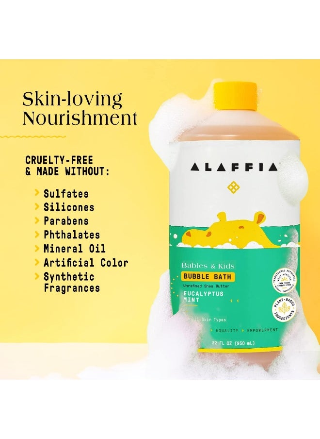 Alaffia Babies and Kids Bubble Bath, Gentle Baby Essentials for Delicate Skin, Cleansing & Calming Bubbles, Plant Based Formula, Vegan, Eucalyptus Mint (2 Pack - 32 Fl Oz Ea)