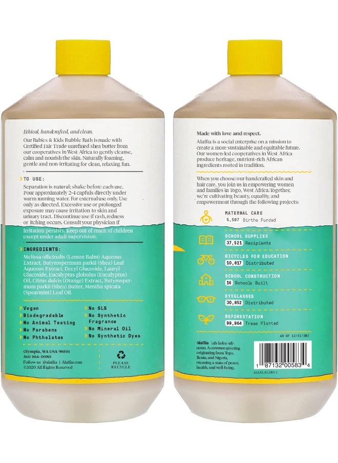 Alaffia Babies and Kids Bubble Bath, Gentle Baby Essentials for Delicate Skin, Cleansing & Calming Bubbles, Plant Based Formula, Vegan, Eucalyptus Mint (2 Pack - 32 Fl Oz Ea)