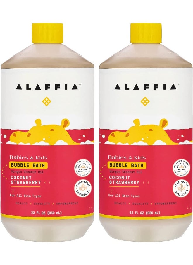 Alaffia Babies and Kids Bubble Bath, Gentle Baby Essentials for Delicate Skin, Cleansing & Calming Bubbles, Plant Based Formula, Vegan, Coconut Strawberry (2 Pack - 32 Fl Oz Ea)