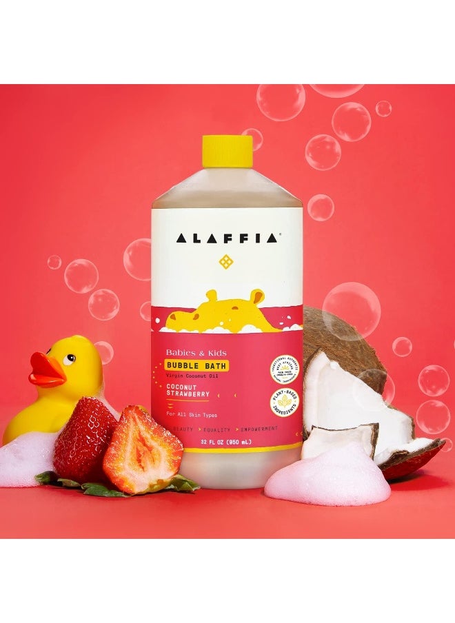 Alaffia Babies and Kids Bubble Bath, Gentle Baby Essentials for Delicate Skin, Cleansing & Calming Bubbles, Plant Based Formula, Vegan, Coconut Strawberry (2 Pack - 32 Fl Oz Ea)
