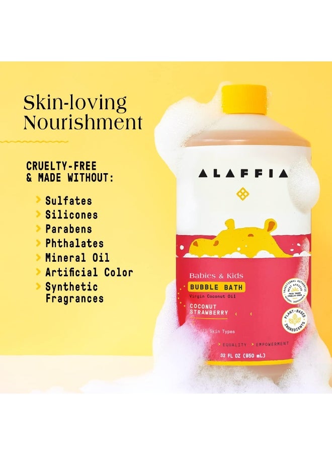 Alaffia Babies and Kids Bubble Bath, Gentle Baby Essentials for Delicate Skin, Cleansing & Calming Bubbles, Plant Based Formula, Vegan, Coconut Strawberry (2 Pack - 32 Fl Oz Ea)