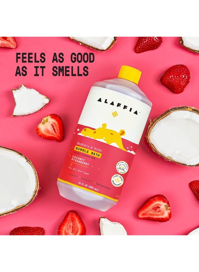 Alaffia Babies and Kids Bubble Bath, Gentle Baby Essentials for Delicate Skin, Cleansing & Calming Bubbles, Plant Based Formula, Vegan, Coconut Strawberry (2 Pack - 32 Fl Oz Ea)