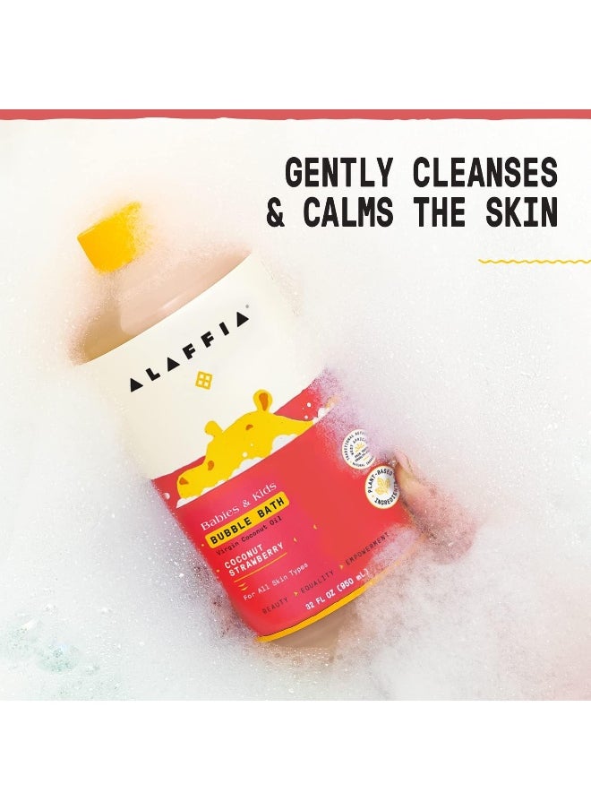 Alaffia Babies and Kids Bubble Bath, Gentle Baby Essentials for Delicate Skin, Cleansing & Calming Bubbles, Plant Based Formula, Vegan, Coconut Strawberry (2 Pack - 32 Fl Oz Ea)