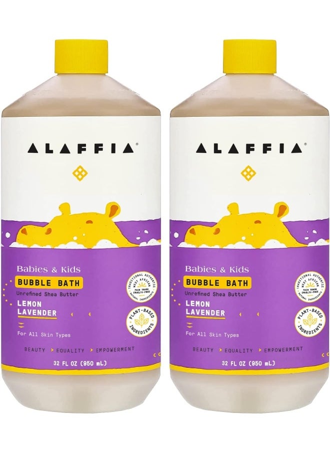 Alaffia Babies and Kids Bubble Bath, Gentle Baby Essentials for Delicate Skin, Cleansing & Calming Bubbles, Plant Based Formula, Vegan, Lemon Lavender (2 Pack - 32 Fl Oz Ea)