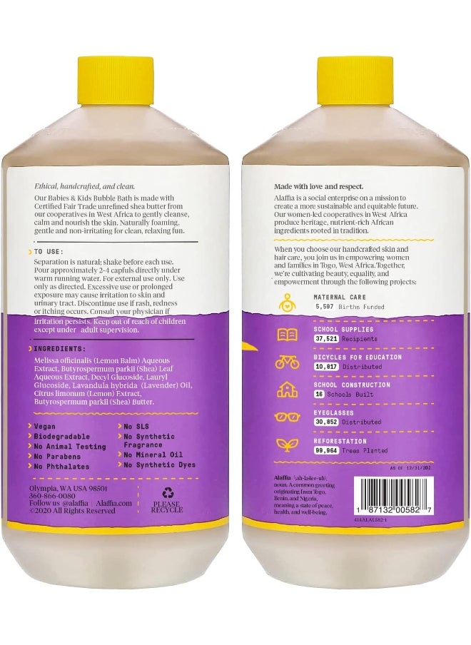 Alaffia Babies and Kids Bubble Bath, Gentle Baby Essentials for Delicate Skin, Cleansing & Calming Bubbles, Plant Based Formula, Vegan, Lemon Lavender (2 Pack - 32 Fl Oz Ea)